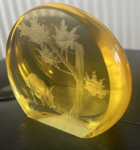 Moser amber glass paperweight - amber,