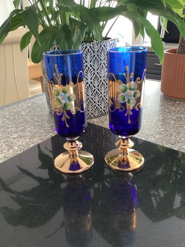 Cobalt blue vases - gold, enamel