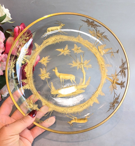 Antique moser etched - moser, dish