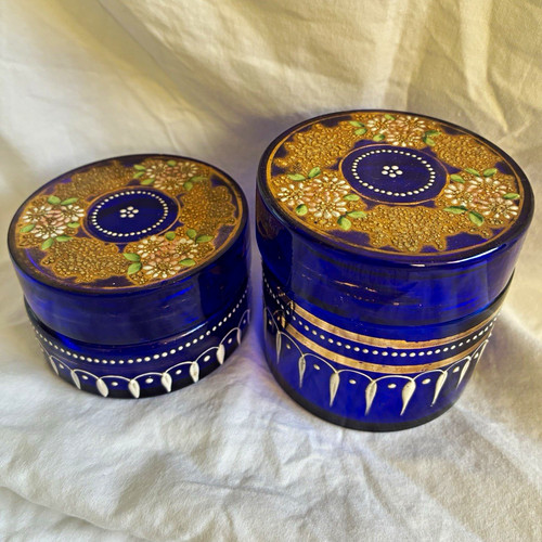 Pair antique blue glass - ,