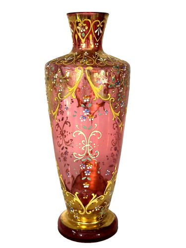 Moser enameled cranberry glass - enameled,
