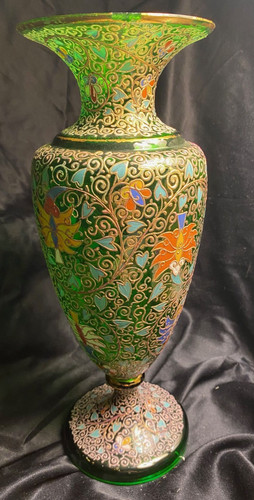 Moser hand painted green glass - moser,