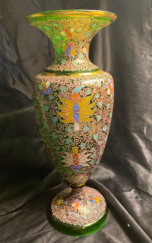 Moser hand painted green glass - moser,